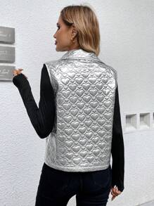 SHEIN LUNE Gilet veste mode avec poches utilitaires à motif cœur pour femmes, automne hiver