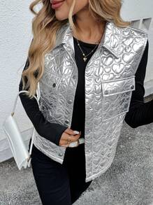 SHEIN LUNE Gilet veste mode avec poches utilitaires à motif cœur pour femmes, automne hiver