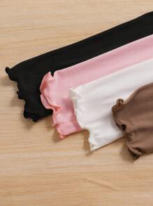 SHEIN LMoss Kids LMoss Young Girl 4pcs/Set Mock Neck Lettuce Trim Knit Fabric Tee, Versatile, Great For Casual Daily Wear & School Daily In Autumn & Winter - Multicolor - View 5