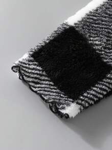 Mom & Me Plaid Fleece Hooded Cardigan Jackets, Loose Fit Warm Fuzzy Contrast Color Coats, Casual Wear - Dark Grey - View 5