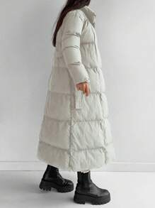 EURMUSE Solid Zip Up Snap Button Puffer Coat