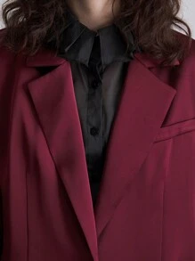 Ontre Bộ đồ vest nữ 2 món, áo khoác Angora dáng rộng màu đỏ và chân váy midi, trang phục công sở thanh lịch - Gỗ đỏ - Xem 9