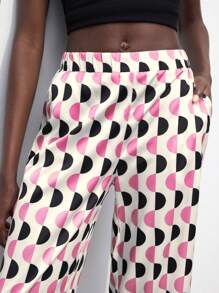 Maija Geometric Element Print Loose Straight Leg Spring/Summer Casual Pants For Women, Relaxed Fit, Versatile Summer Outfits For Women Wide Leg Pants Woman Vacation Outfits Woman - Pink - View 4