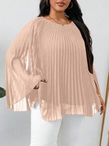 SHEIN Clasi Lose sitziges Hemd mit U-Ausschnitt und Langarm in Unifarbe, Große Größen - Khaki - Übersicht 5