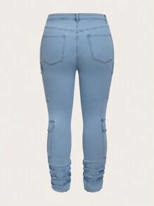 SHEIN CURVE+ Plus Size Women's Cargo Pocket Skinny Stretch Denim Fashion Jeans
