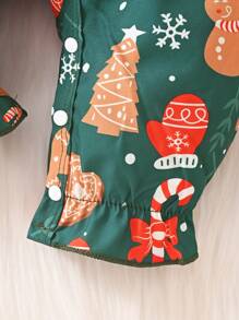 Bộ đồ liền thân in hoa cổ tròn tay dài nơ xếp nếp dễ thương cho bé gái - màu xanh lá - Xem 8