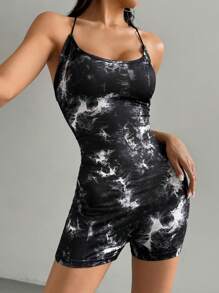 SHEIN EZwear 1 件女士扎染露背紧身连体衣