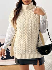 SHEIN Frenchy Plus Size Solid Color Turtleneck Minimalist Casual Sweater Vest