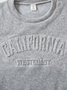 SHEIN Tween Girl  Casual Letter Graphic Print Loose Sweatshirt And Sweatpants Set - Grey - View 6