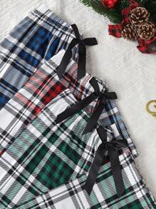 3 pièces Ensemble Pantalon de pyjama à motif à carreaux avec décoration de nœud papillon à la taille - Multicolore - Voir 6