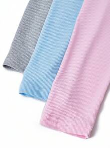 SHEIN 3 件装 女童 V 领前扣长袖迷你连衣裙 灰色、蓝色、粉色、休闲日常溜冰裙 - 彩色 - 查看 3