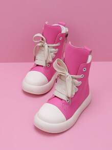 儿童时尚系带真皮平底中筒休闲靴 - 粉色 - 查看 1