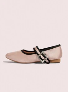 CUCCOO DOLLMOD Women's Round Toe Rhinestone Buckle Simple Flat Shoes Fall - Baby Pink - View 2