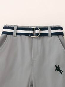 SHEIN 2 件套年轻男孩休闲拼色骑士刺绣长袖上衣和裤子套装，秋季 - 彩色 - 查看 7