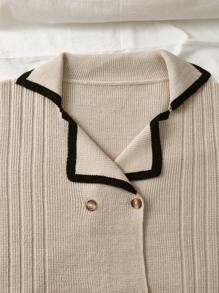 SHEIN LUNE 大码女式 2 件纯色针织撞色开衫和阔腿裤套装，厚实保暖休闲装，适合万圣节、圣诞节、情人节、感恩节、复活节、国庆节、除夕、冬季