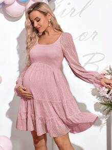 Loomaby 女式纯色长袖休闲短裙 - 粉色 - 查看 3