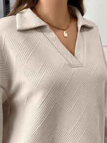 SHEIN LUNE 2 件大码女式春秋宽松纯色落肩衬衫和口袋裤套装，休闲旅行装机场度假装