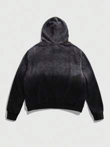 ROMWE MEN Street Life Men's Street Splatter Paint, Cross, Letter Print Hooded Sweatshirt - Black - View 2