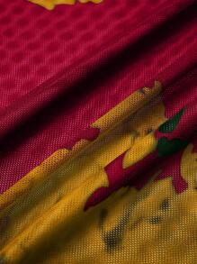 SHEIN Clasi Đầm bodycon thường ngày cổ đứng in họa tiết hoa cỡ lớn tay dài - Đỏ - Xem 5