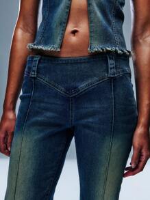 TypaGal Vintage Cotton Low Waisted Denim Flared Jeans - Blue - View 4