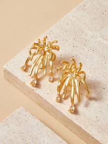 SHEIN Pendientes de botón chapados en oro de 18 quilates con piedras de circonita brillante