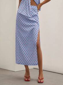 COSMINA Ladies' Festival Elegant Going Out Holiday Outfits Polka Dot Print Slit Hem A-Line Vacation Long Skirt - Multicolor - View 3