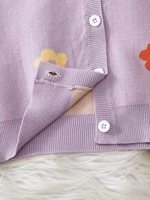 SHEIN Vintaside Kids 2 件套年轻女孩时尚休闲花卉印花开衫和阔腿裤套装，适合日常穿着，舒适柔软的材质，适合秋冬季 - 紫色 - 查看 6
