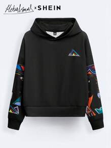 Manfinity VCAY SHEIN X Arab Artists 男士连帽衫，适合秋冬 - 黑色 - 查看 1