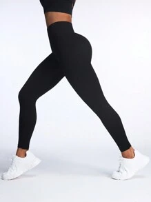 Women Solid Color High Waist Daily Fitness Seamless Leggings
