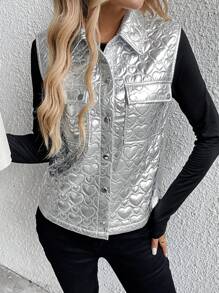 SHEIN LUNE Gilet veste mode avec poches utilitaires à motif cœur pour femmes, automne hiver