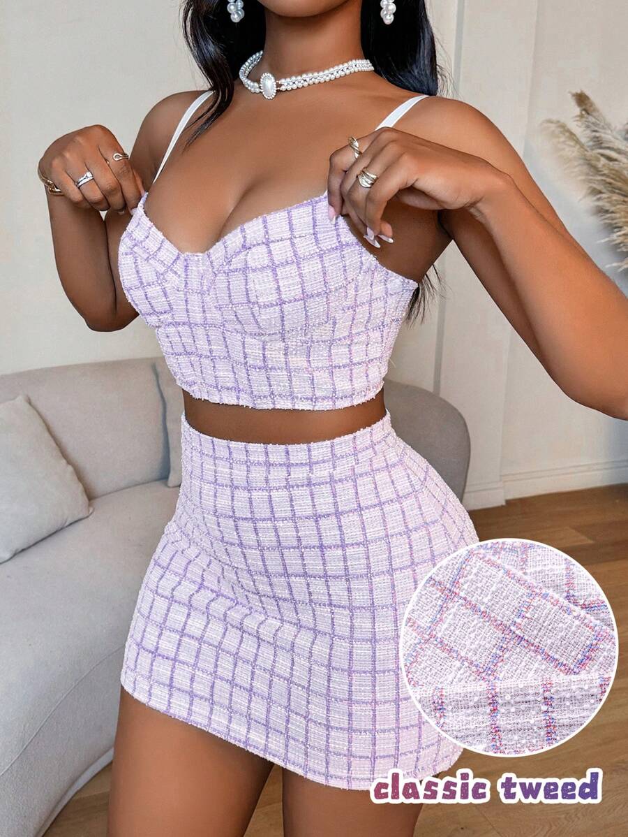 VaVaBold 女士夏季格纹弹力针织吊带背心 - 淡紫色 - 查看 1