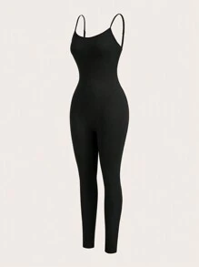 SHEIN Essnce  Women's Summer New Free People Women Jumpsuits Back To School Clothes Workout Women Sets Teacher Clothes Business Professional Tights Pride Outfits Sweatpants Business Casual Clothes Set Leggings Going Out Sets Airport Outfit Biker Shorts Women Rompers Leggings Fashion Casual Sports Black 2-Piece Cami Shorts And Trousers Bodycon Jumpsuit - Black - View 7