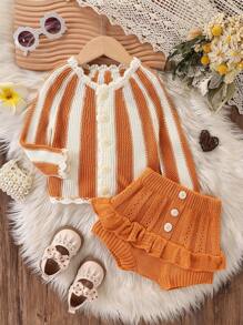 2pcs/Set Newborn Baby Girls Pumpkin Sweater Cardigan And Bubble Pants Fashion Casual Outfit For Halloween