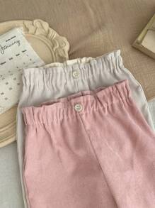 SHEIN LMoss Kids LMoss 2 件套女婴灯芯绒松紧腰带裤子，粉色和米色，适合秋冬季 - 彩色 - 查看 4