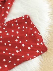 少女女孩 2 件套圣诞简约星星和烟花老鼠印花阻燃家居服睡衣套装 - 红色 - 彩色 - 查看 4