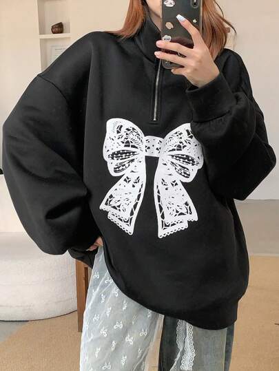 DAZY Women's Oversized Butterfly Pattern Thermal Lined Sweatshirt Fall,Winter