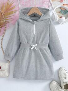 Young Girl Casual Sport Style Half-Zip Up Raglan Long Sleeve Hooded Loose Dress