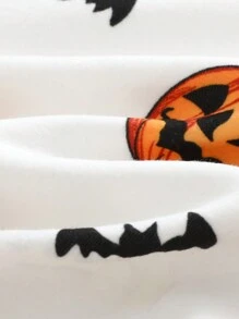 Cozy Pixies Bộ đồ ngủ bé trai 2 món vừa vặn, áo nỉ in hình bộ xương bí ngô hoạt hình và quần cạp chun, trang phục Halloween - trái cam - Xem 3