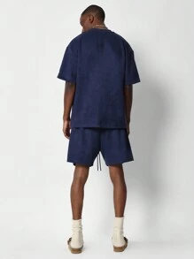 SUMWON Suedette Tee And Short 2 Piece Set - Navy Blue - View 2