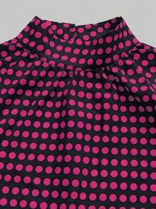 Chiquease Vestido de manga farol con cuello mao, estampado de lunares, para primavera y otoño, casual