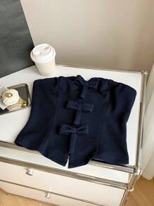 Comfortcana 海军蓝色针织女式抹胸配蝴蝶结装饰 - 藏蓝色 - 查看 3