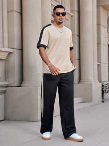 Manfinity Homme Men's Plus Size Colorblock Crew Neck Short Sleeve Casual T-Shirt And Drawstring Waist Pants Set, Summer - Multicolor - View 7