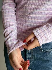 DAZY Women's Round Neck Long Sleeve Minimalist T-Shirt, Casual Everyday Wear,Back To School Clothes - Pink - View 8