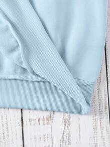 SHEIN EZwear Áo nỉ dài tay cổ tròn in chữ rộng rãi, dáng rộng, cổ trễ vai, size lớn cho nữ, mùa thu/đông - Màu xanh lam - Xem 5