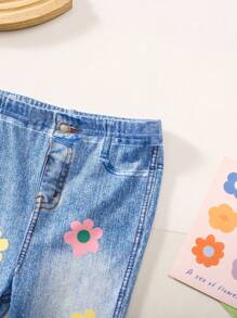 女宝宝可爱百搭松紧腰花卉图案喇叭裤，秋冬 - 彩色 - 查看 5