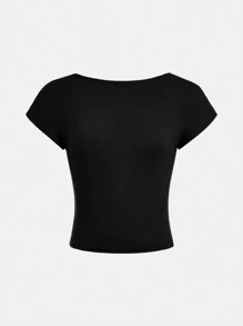 SHEIN Girlism 2 件装 Tween 女童针织露背 U 领圆领休闲短袖 T 恤套装