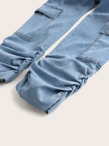 SHEIN CURVE+ Plus Size Women's Cargo Pocket Skinny Stretch Denim Fashion Jeans