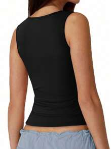 SHEIN SXY Summer;Casual Clothing Black Autumn Base Layer Solid Color Women's Tank Top