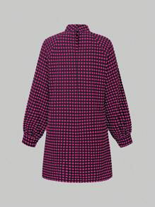 Chiquease Vestido de manga farol con cuello mao, estampado de lunares, para primavera y otoño, casual