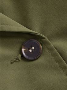 SHEIN MOD 女式卡其色短款休闲宽松夹克（配腰带）、秋季外套、秋季大衣、秋装、巡航女装、返校 - 軍綠色 - 查看 5